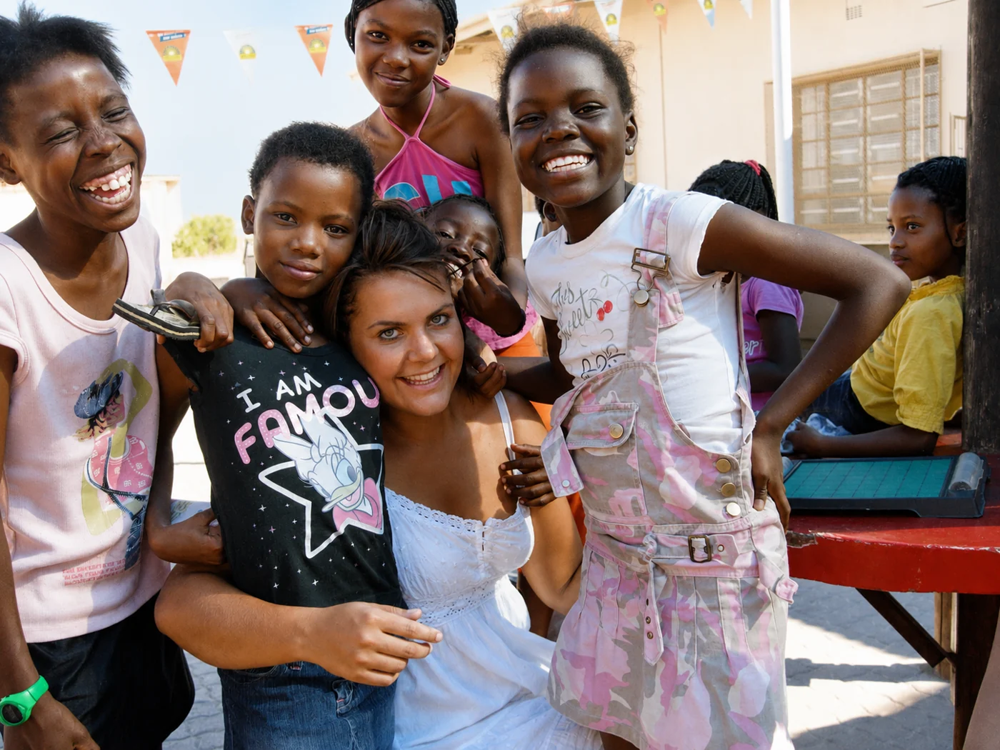 Miriam sharing a moment with children during her time in Namibia